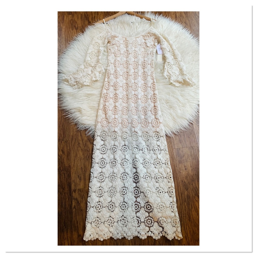 NWT Winston White Carmela Lace Crochet Maxi Dress Ivory Size Small
